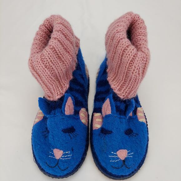 Garnet Hill by Haflinger Kids Boiled Blue Wool Cat Slipper Boots Size 9 - Picture 1 of 8